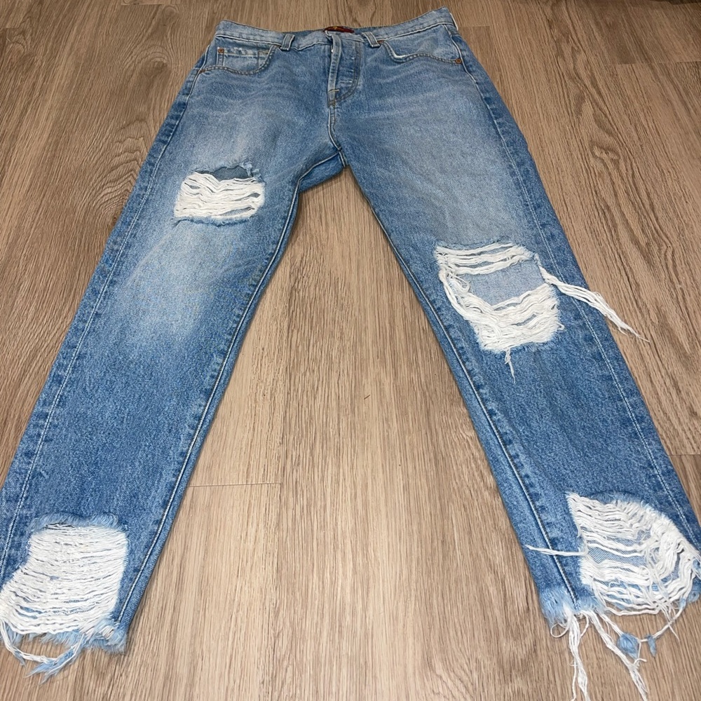 Seven for all man kind light wash distressed denim jean